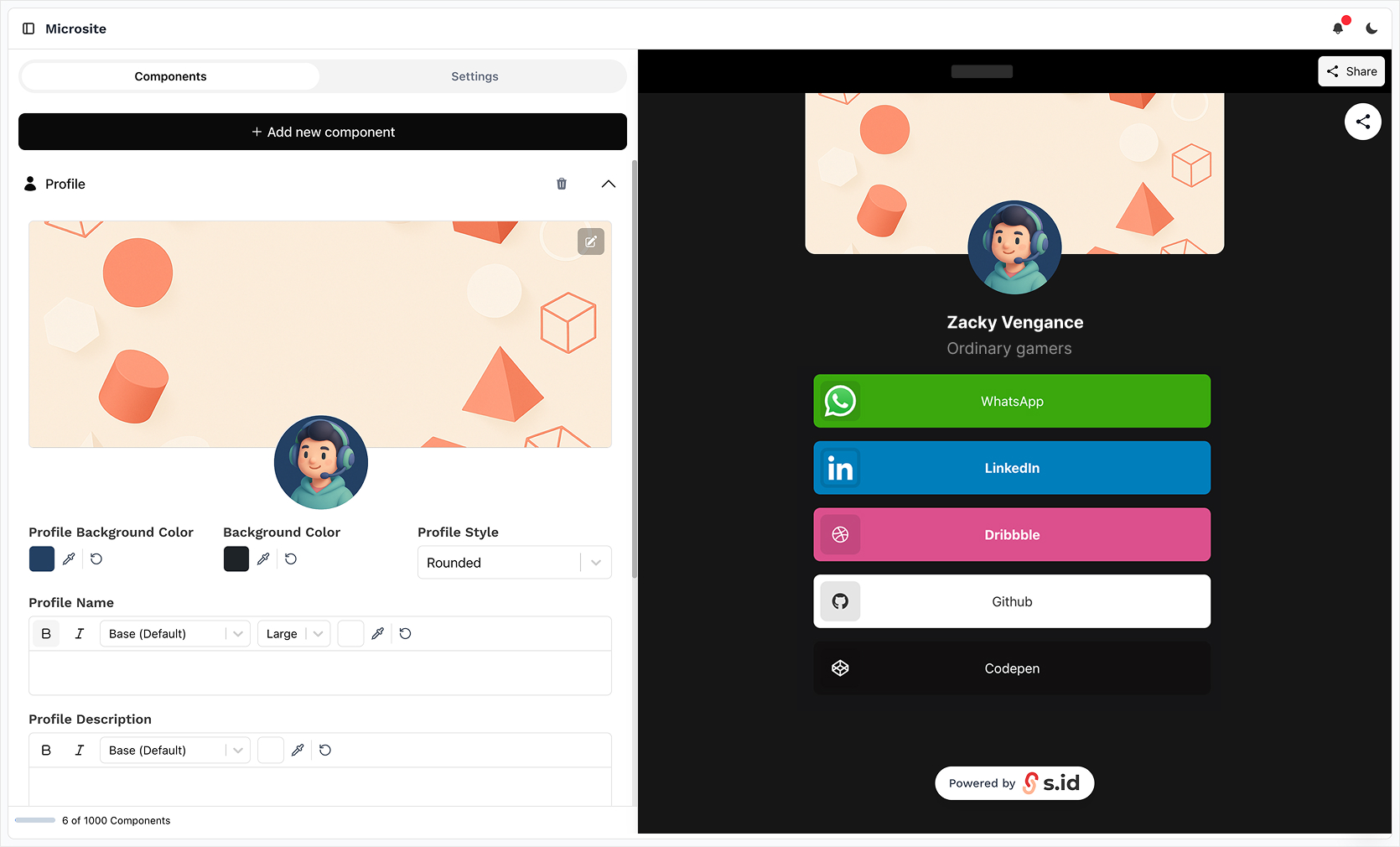 Microsite Builder Interface