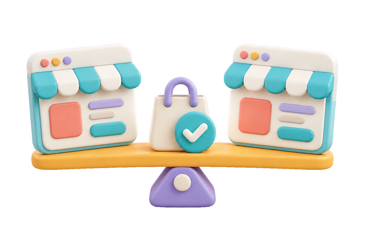 Illustration of two digital stores being compared fairly