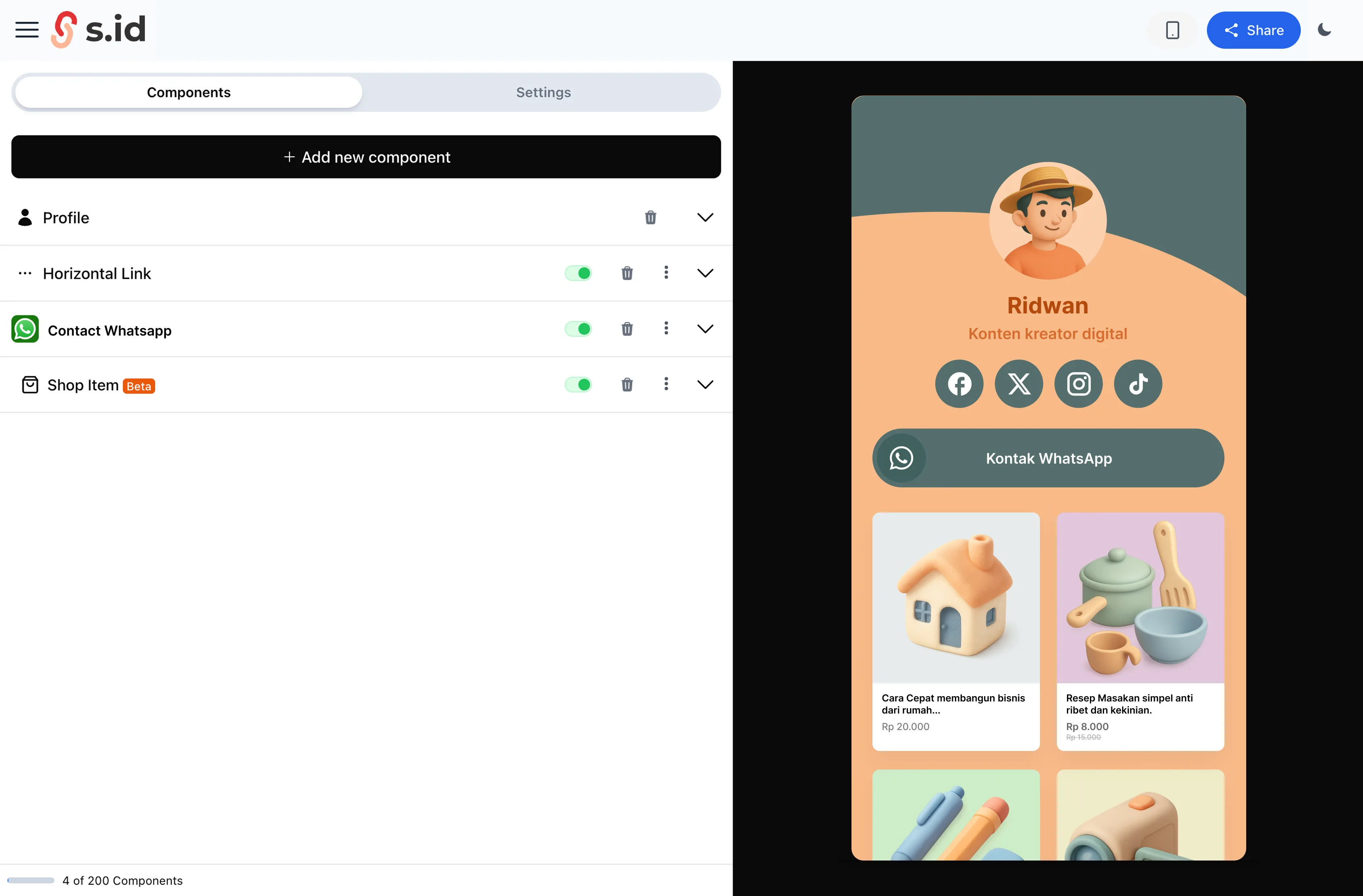 s.id Shop dashboard overview
