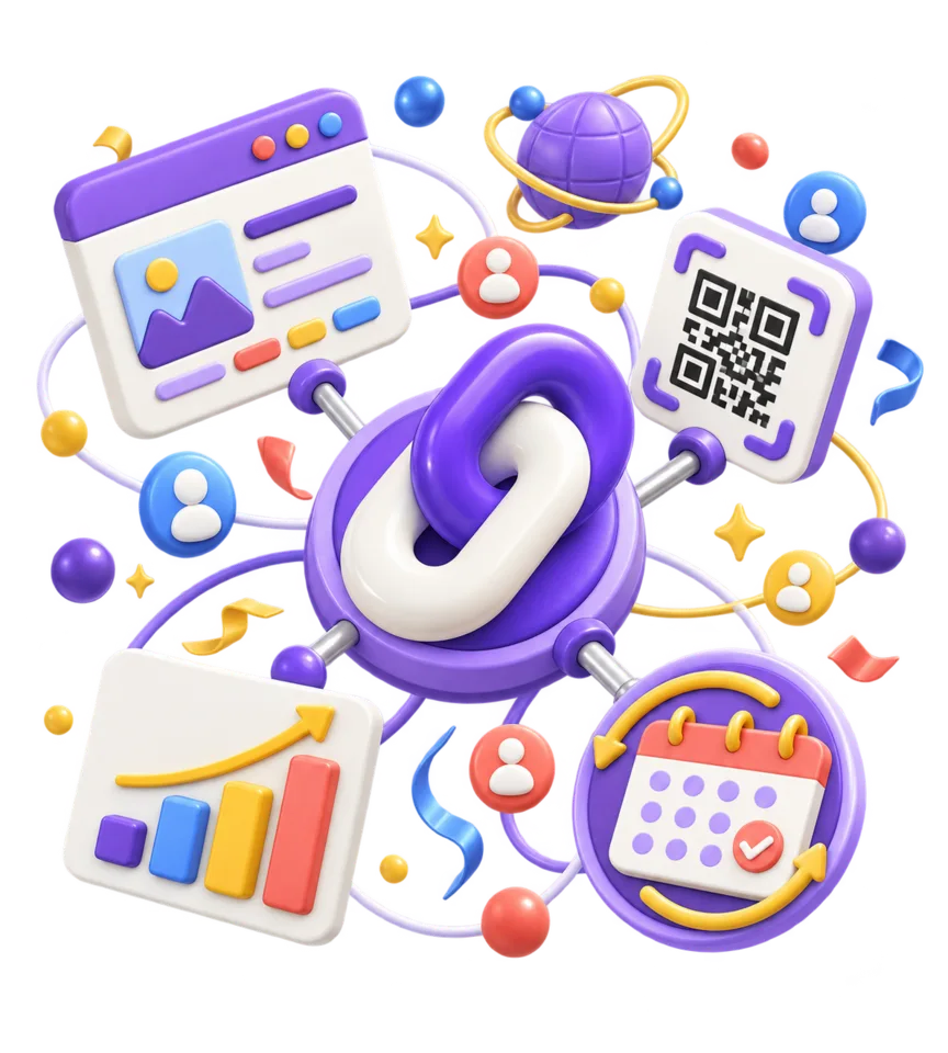 Ilustrasi ekosistem s.id sepanjang 2025 yang menghubungkan link, microsite, QR Code, dan analitik